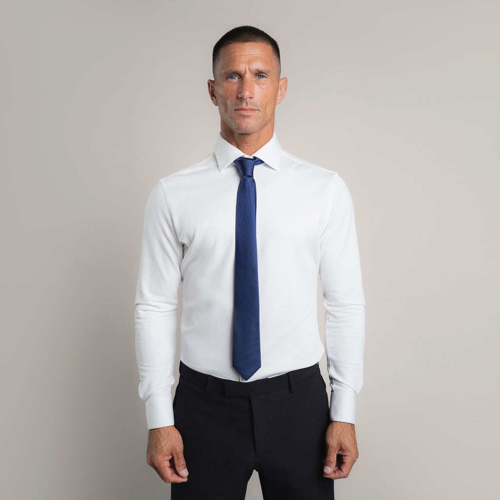 mens custom silk tie model Tyler in Navy