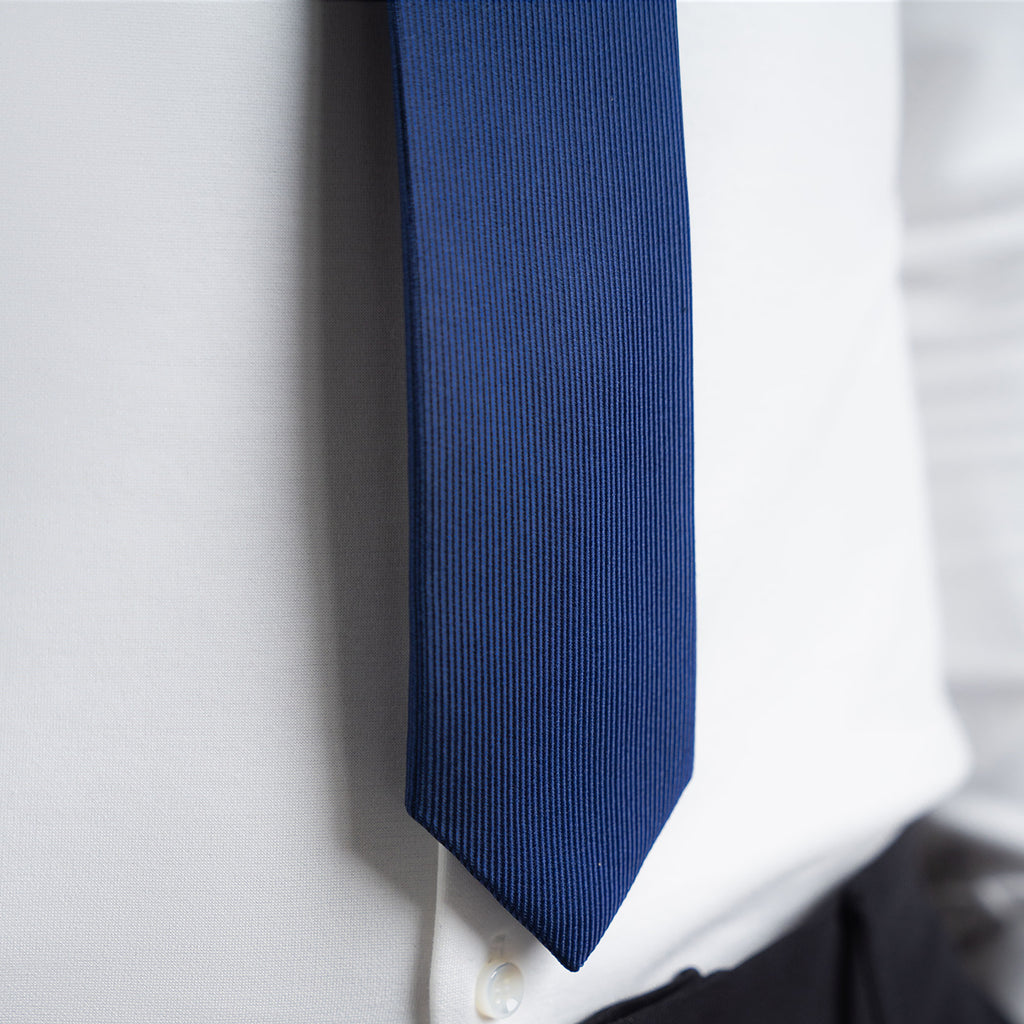 mens custom silk tie model Tyler in Navy