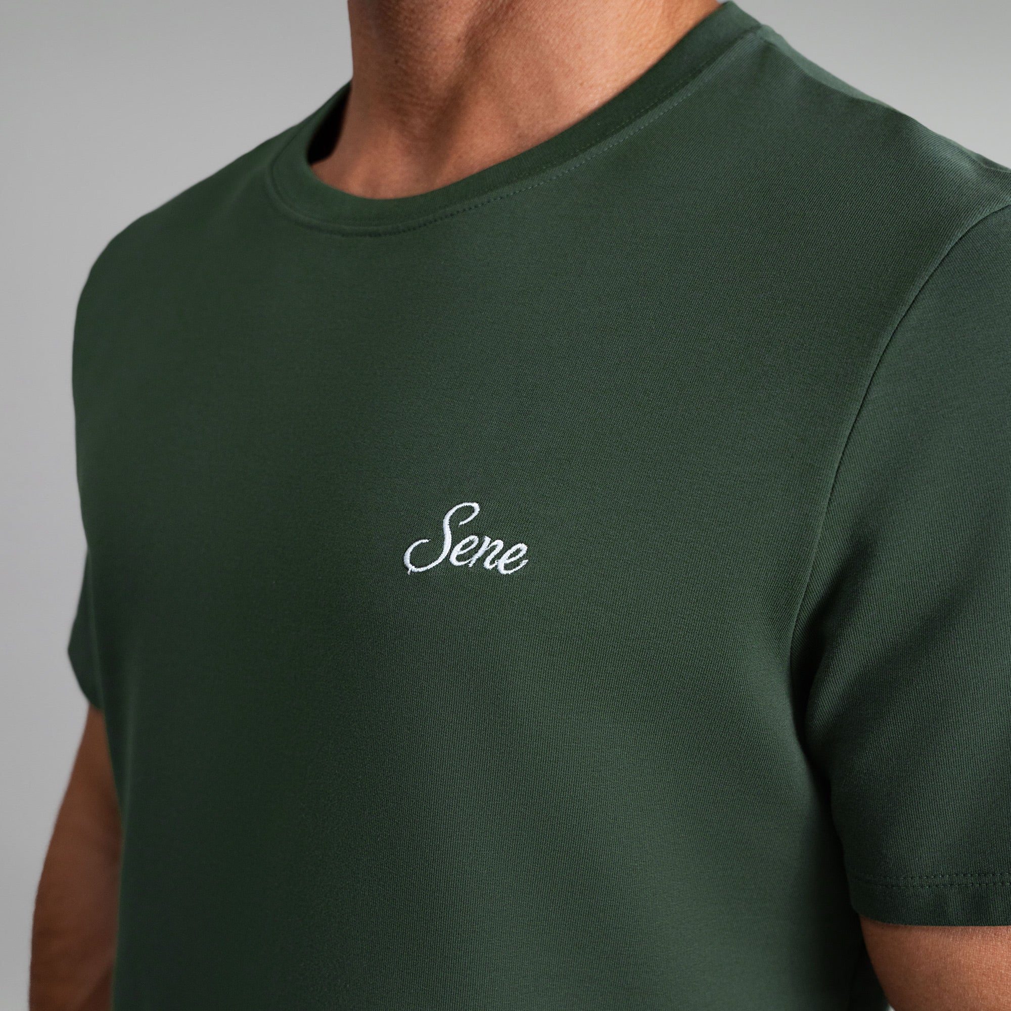 Tags:(6'0" - 180 lbs|Medium) custom t-shirt tee model Tyler in Moss