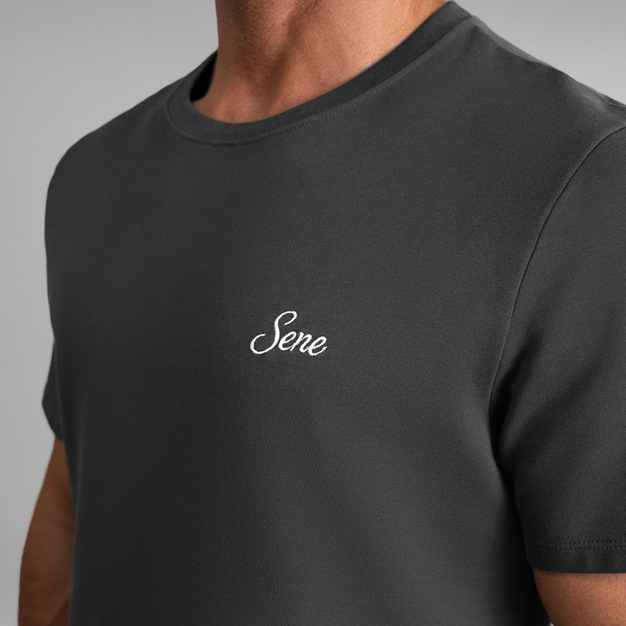 Tags:(6'0" - 180 lbs|Medium) custom t-shirt tee model Tyler in Smoke