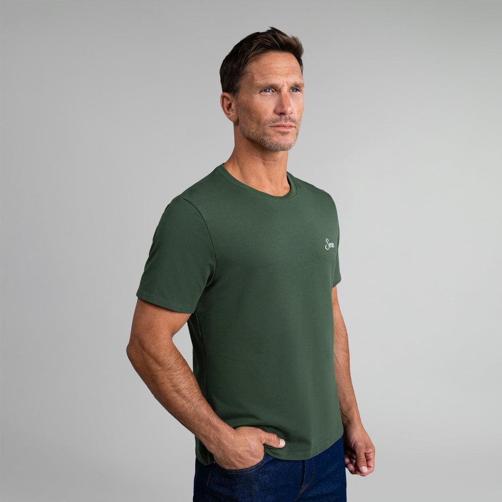 Tags:(6'0" - 180 lbs|Medium) custom t-shirt tee model Tyler in Moss