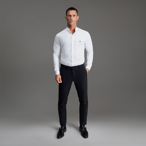 Custom Bespoke Tailored Dorsey Shirt model Tyler in White Emblem