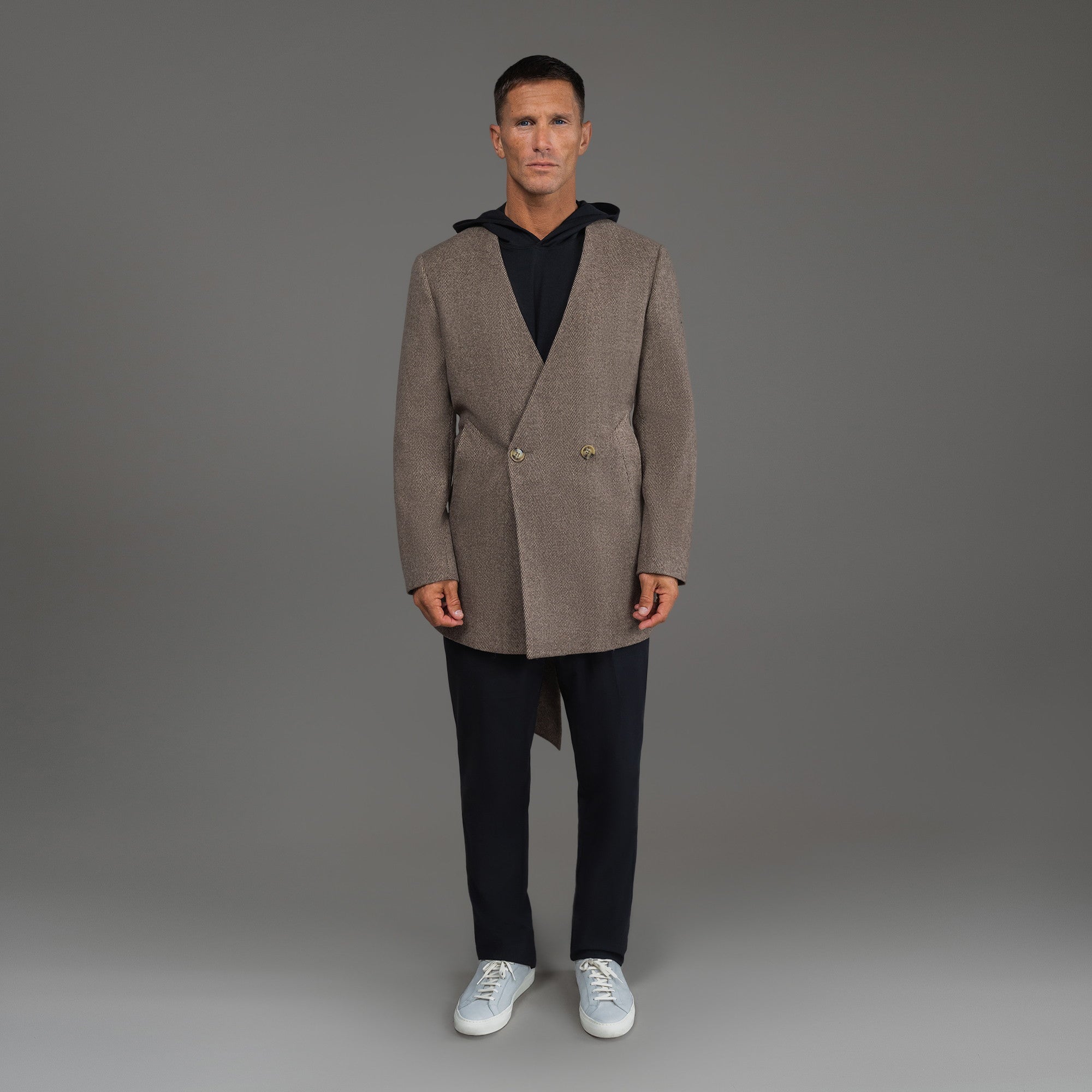 Tags:(6'0"|180 lbs) Bespoke custom linen men's suit los angeles model Tyler in  Brown