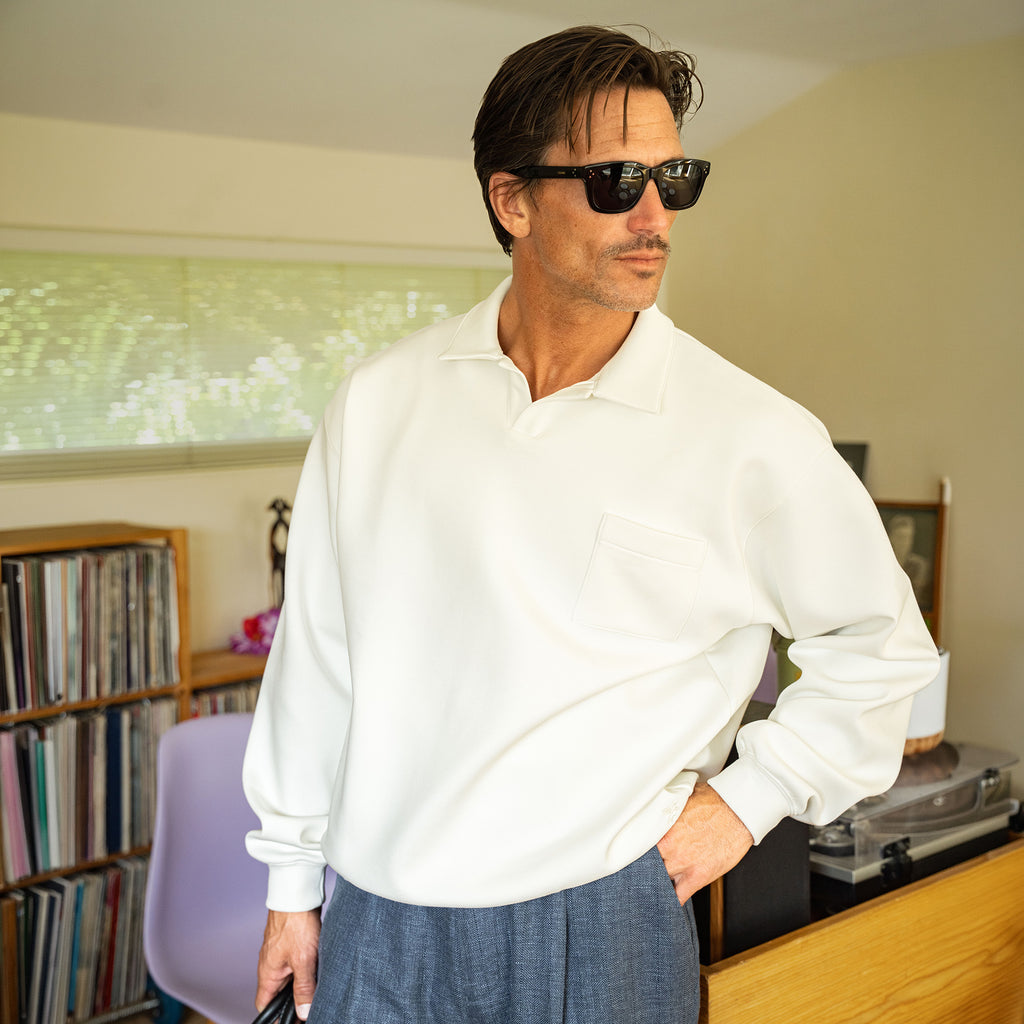 Evening Pullover model tyler in White