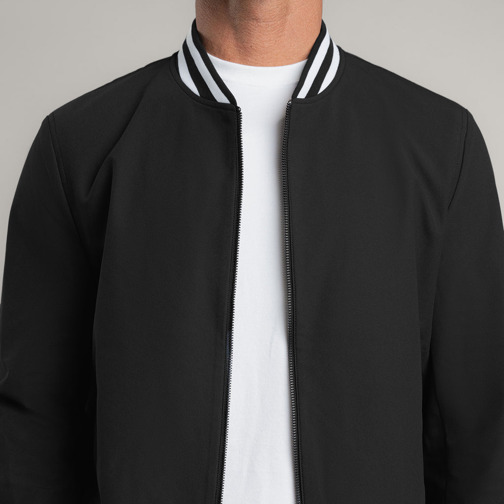 men's custom bomber jacket model Tyler in Varsity Black 