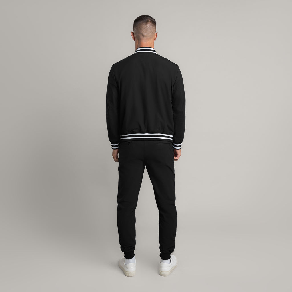 men's custom bomber jacket model Tyler in Varsity Black 