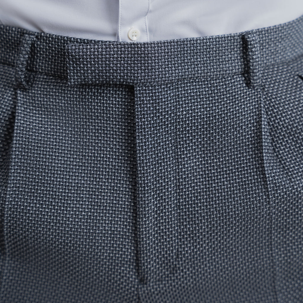 Bespoke custom athleisure technical athletic stretch suit los angeles model Tyler in Silver