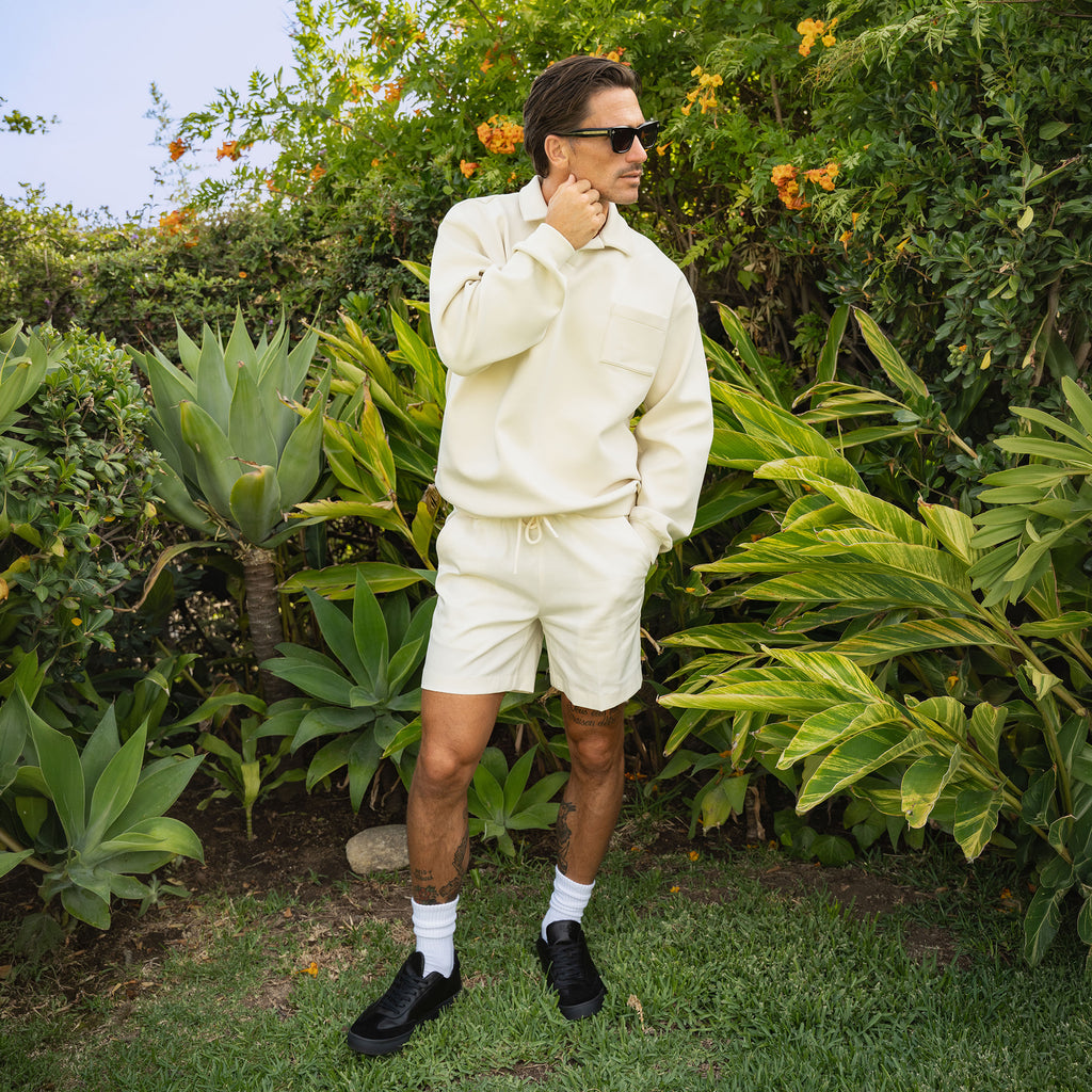 Evening Pullover model tyler in cream
