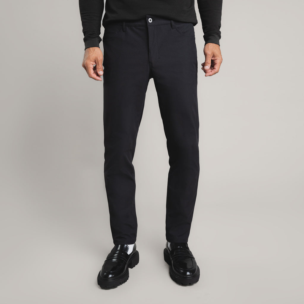 custom tech performance stretch pants model Tyler in Black