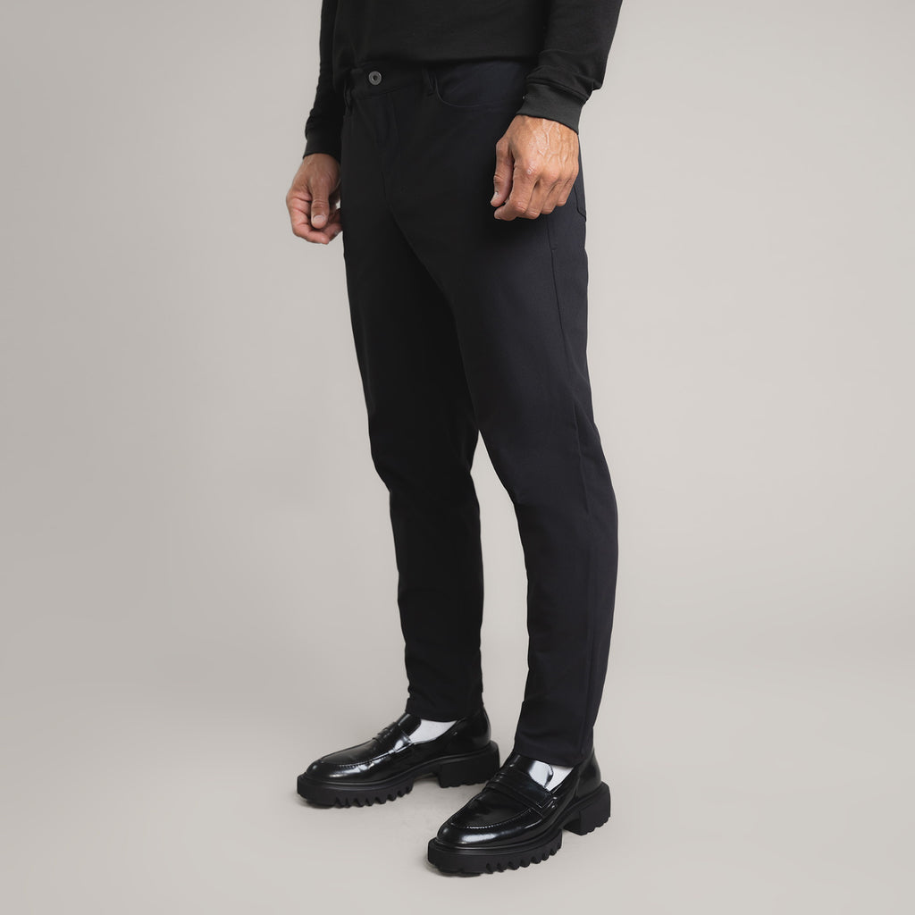 custom tech performance stretch pants model Tyler in Black