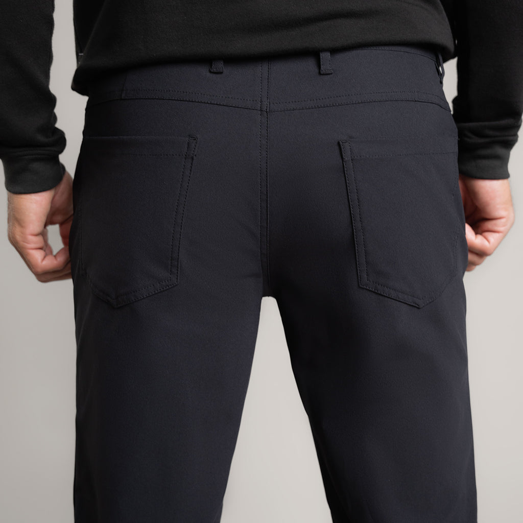 custom tech performance stretch pants model Tyler in Black