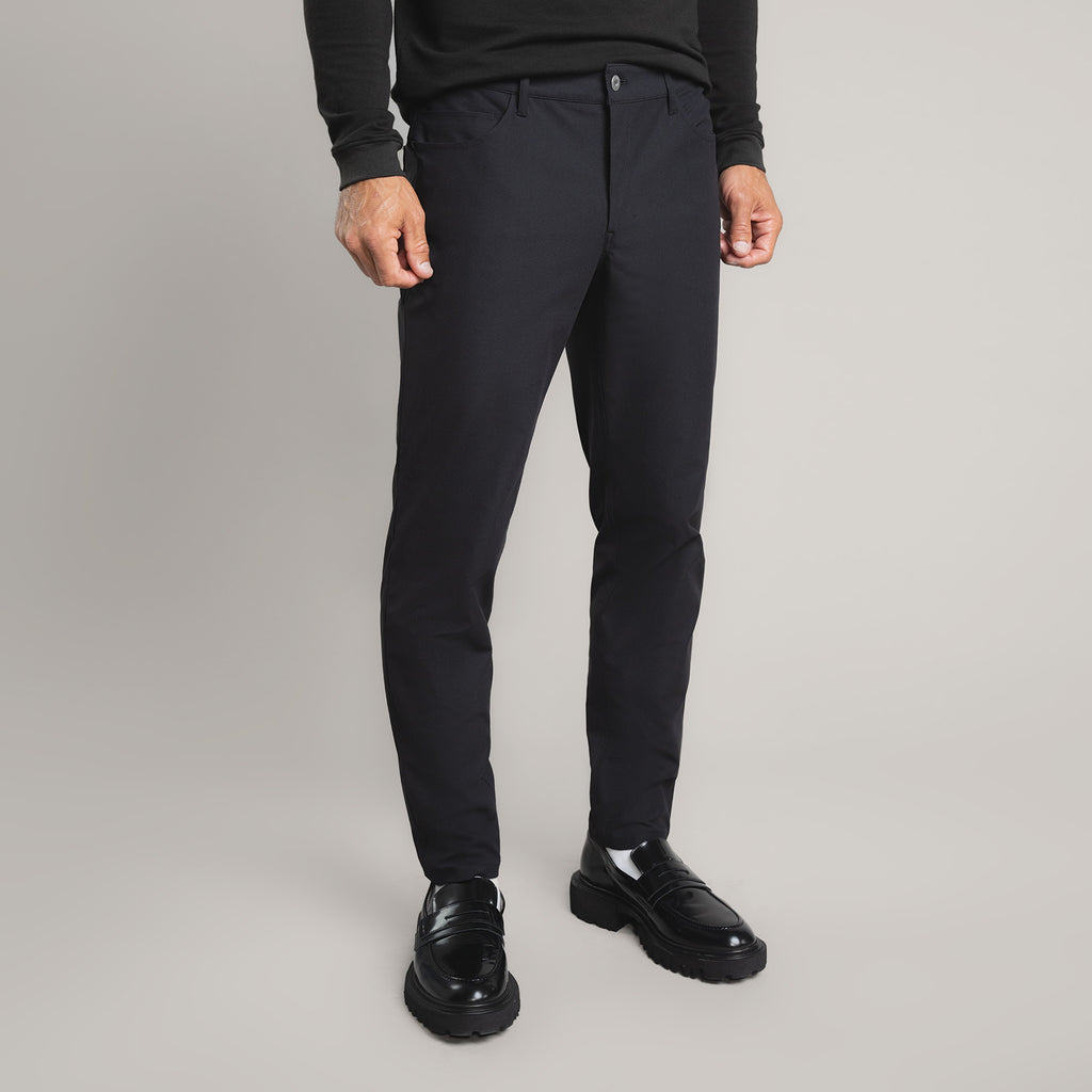 custom tech performance stretch pants model Tyler in Black