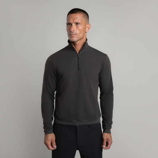 men's custom Quarter Zip model Tyler in Ash