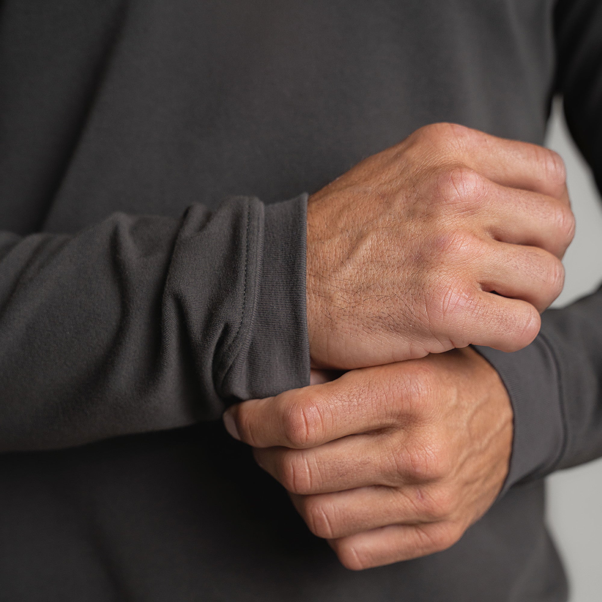 men's custom Quarter Zip model Tyler in Ash