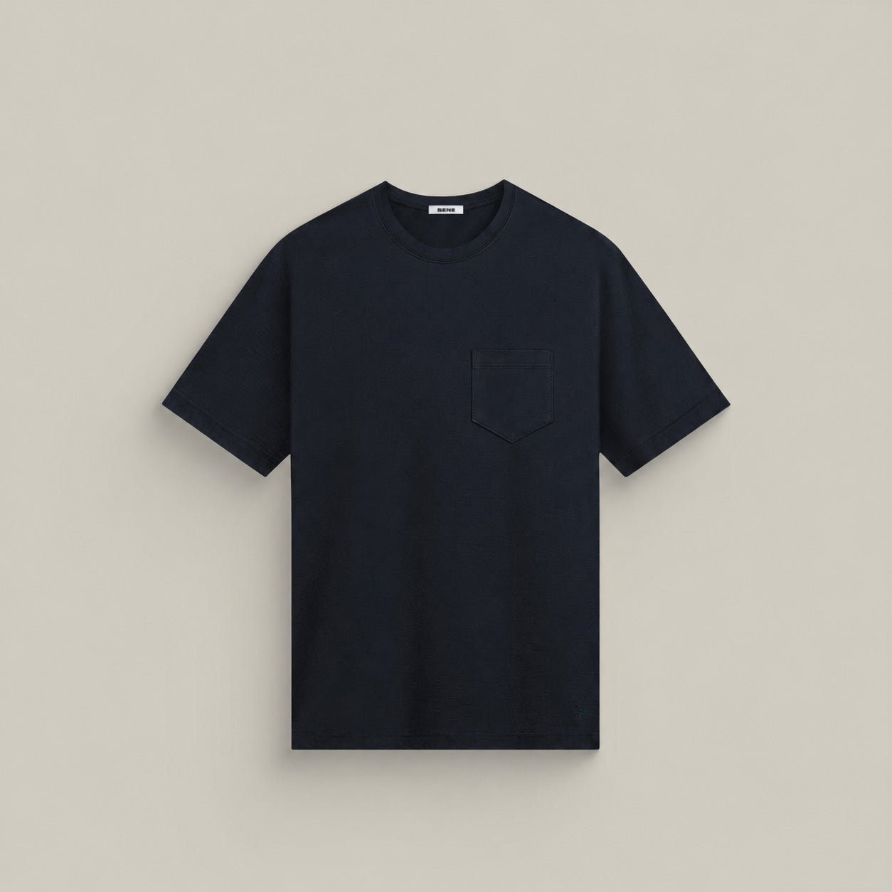 Merino Wool Crew Pocket T-Shirt in Dark Navy