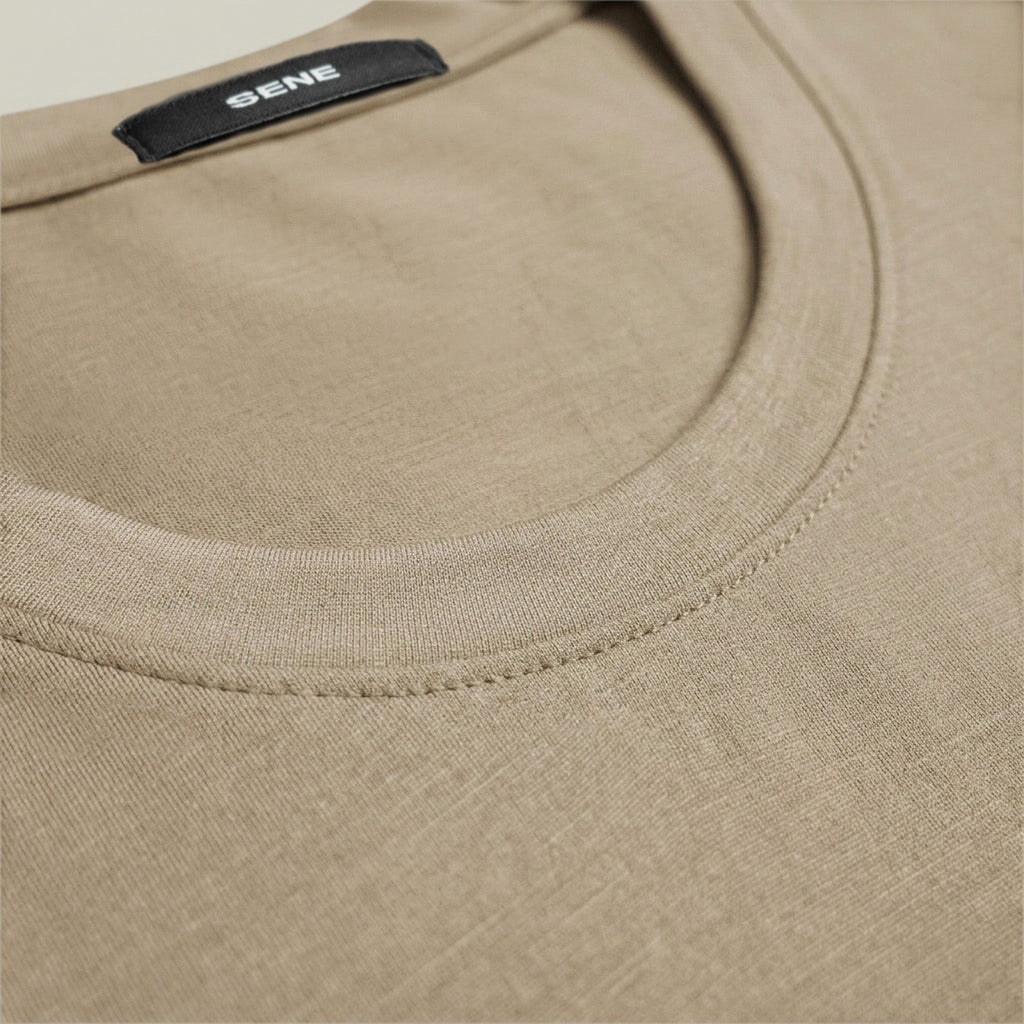 Merino Wool Long Sleeve T-Shirt model Matteo in Dune