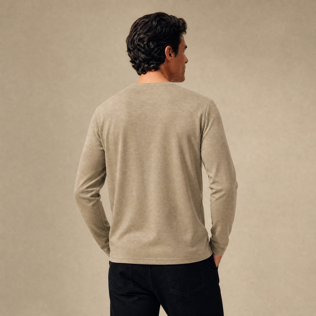 Merino Wool Long Sleeve T-Shirt model Matteo in Dune