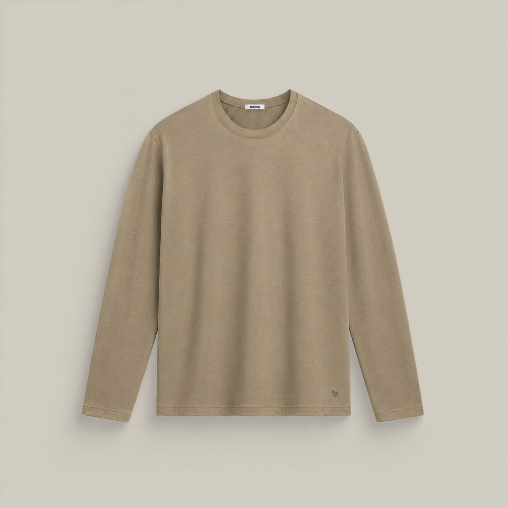 Merino Wool Long Sleeve T-Shirt model Matteo in Dune