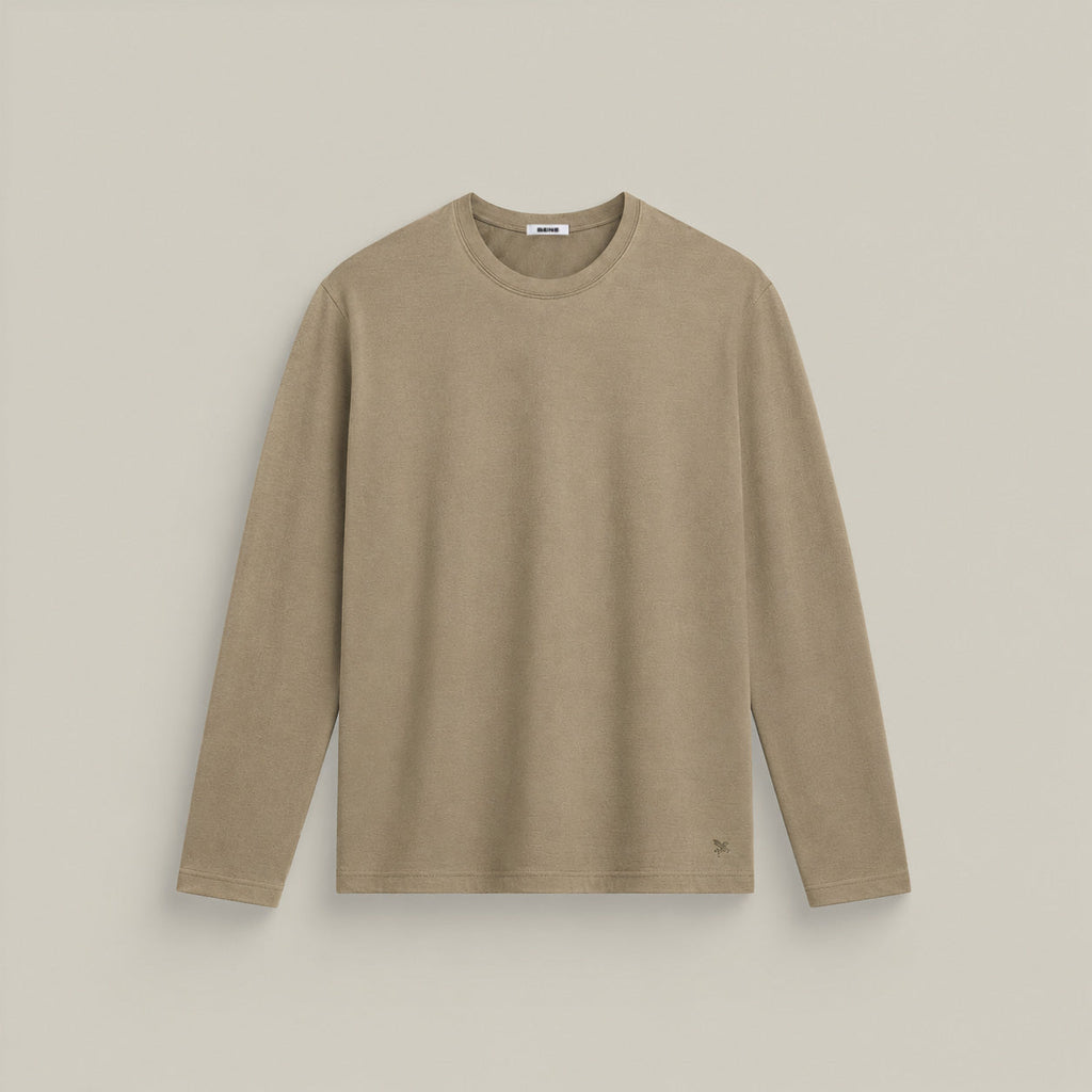 Merino Wool Long Sleeve T-Shirt model Matteo in Dune