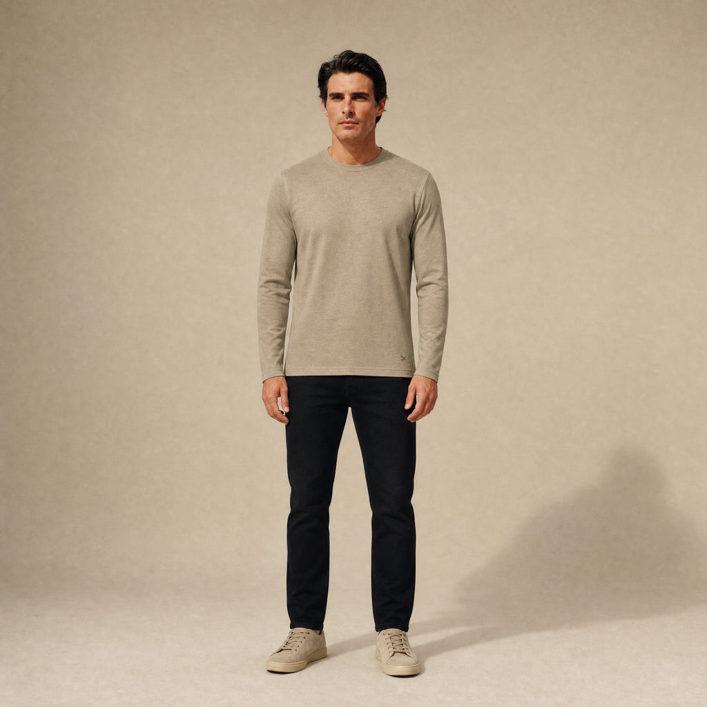 Merino Wool Long Sleeve T-Shirt model Matteo in Dune
