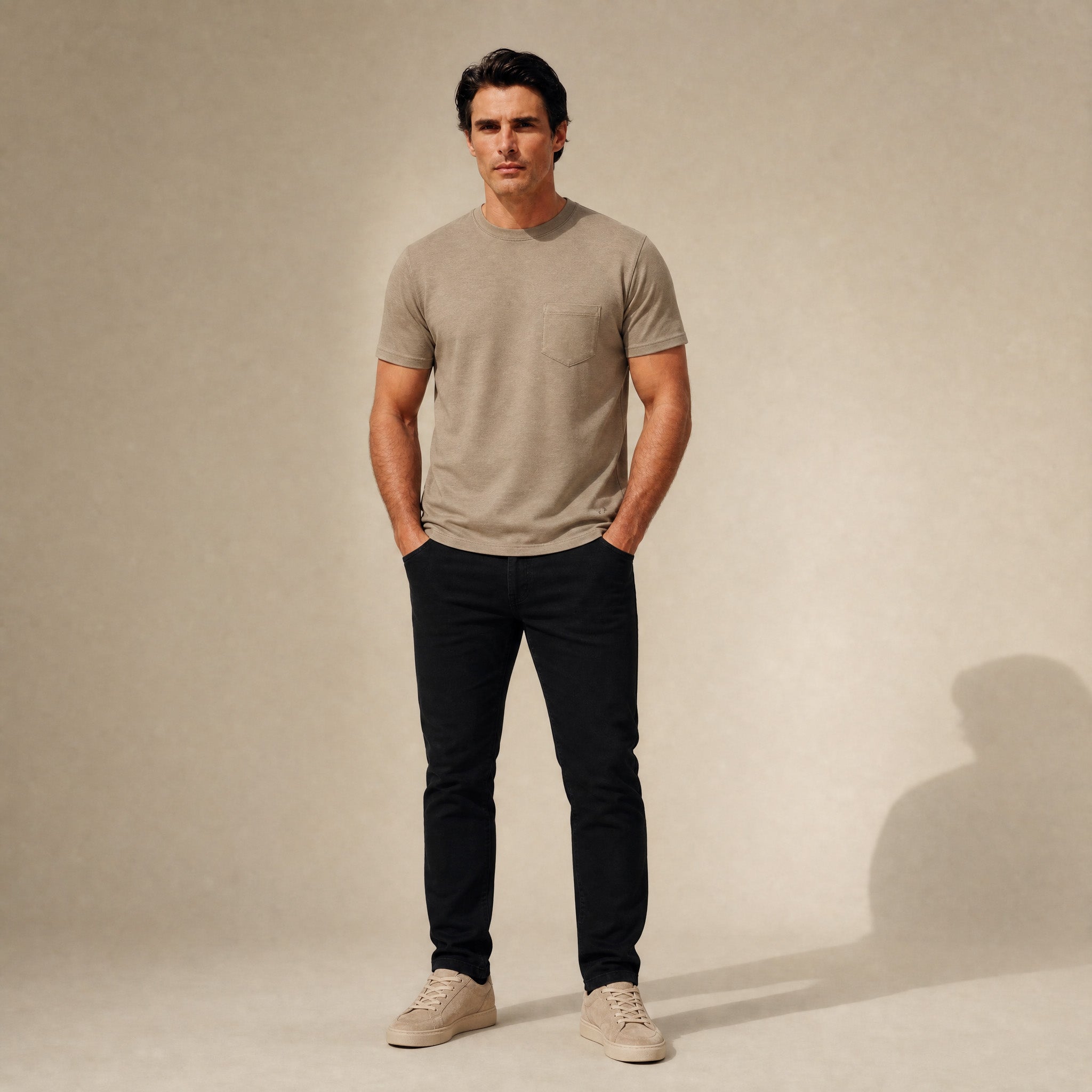 Merino Wool Crew Pocket T-Shirt in Dune