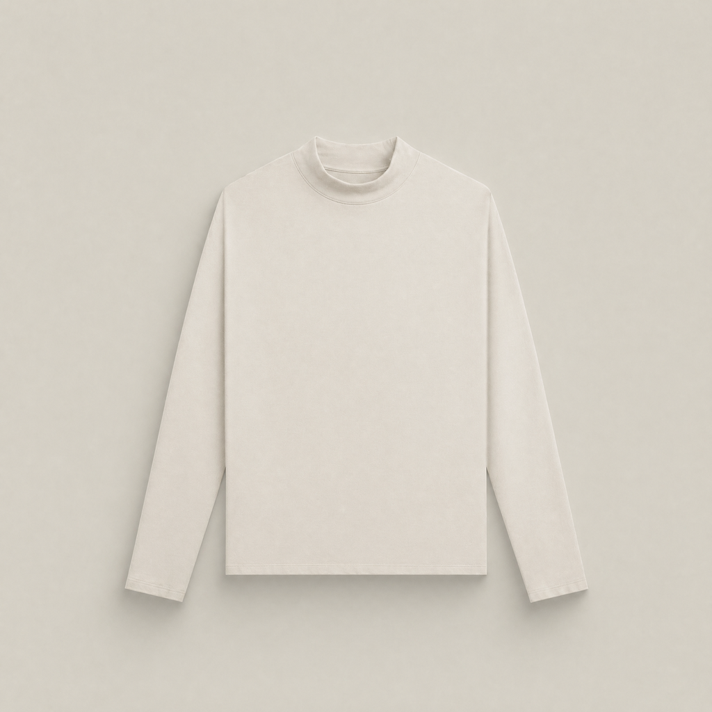 Bone long-sleeve shirt flatlay against a beige background model Kive in Bone