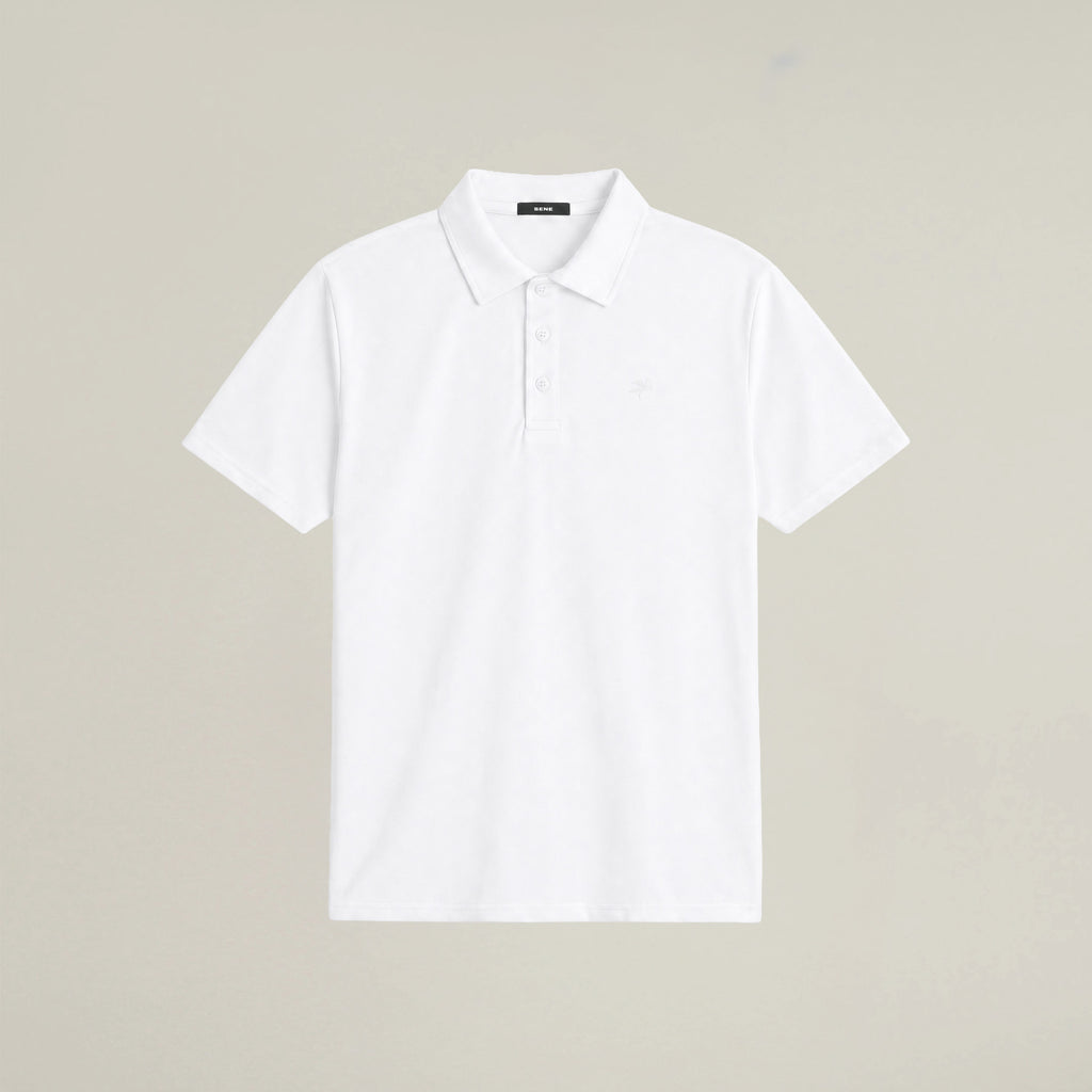 white bespoke polo custom-fit model chad in white
