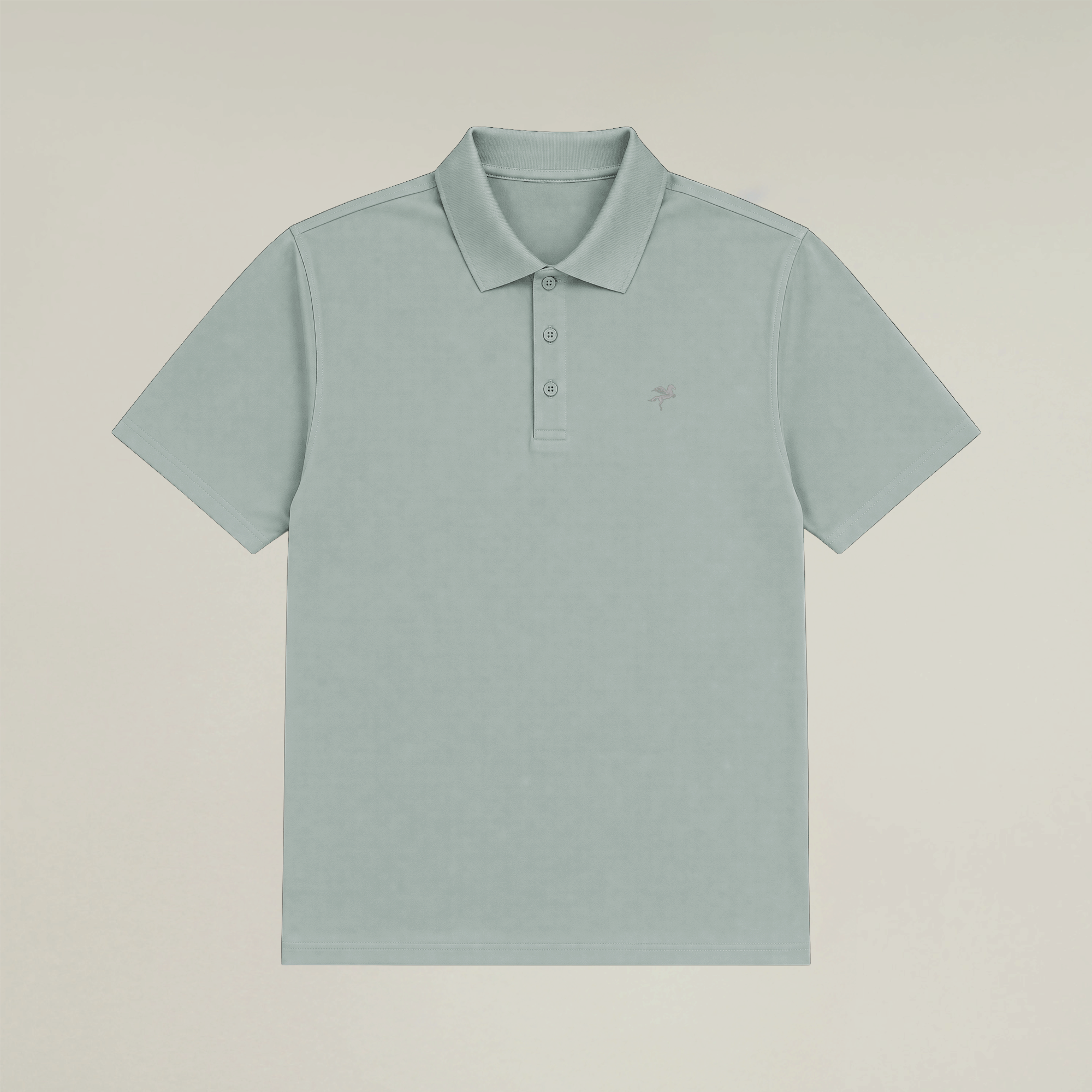 Man custom-fit gray golf attire holding a golf club model chad in glacier
