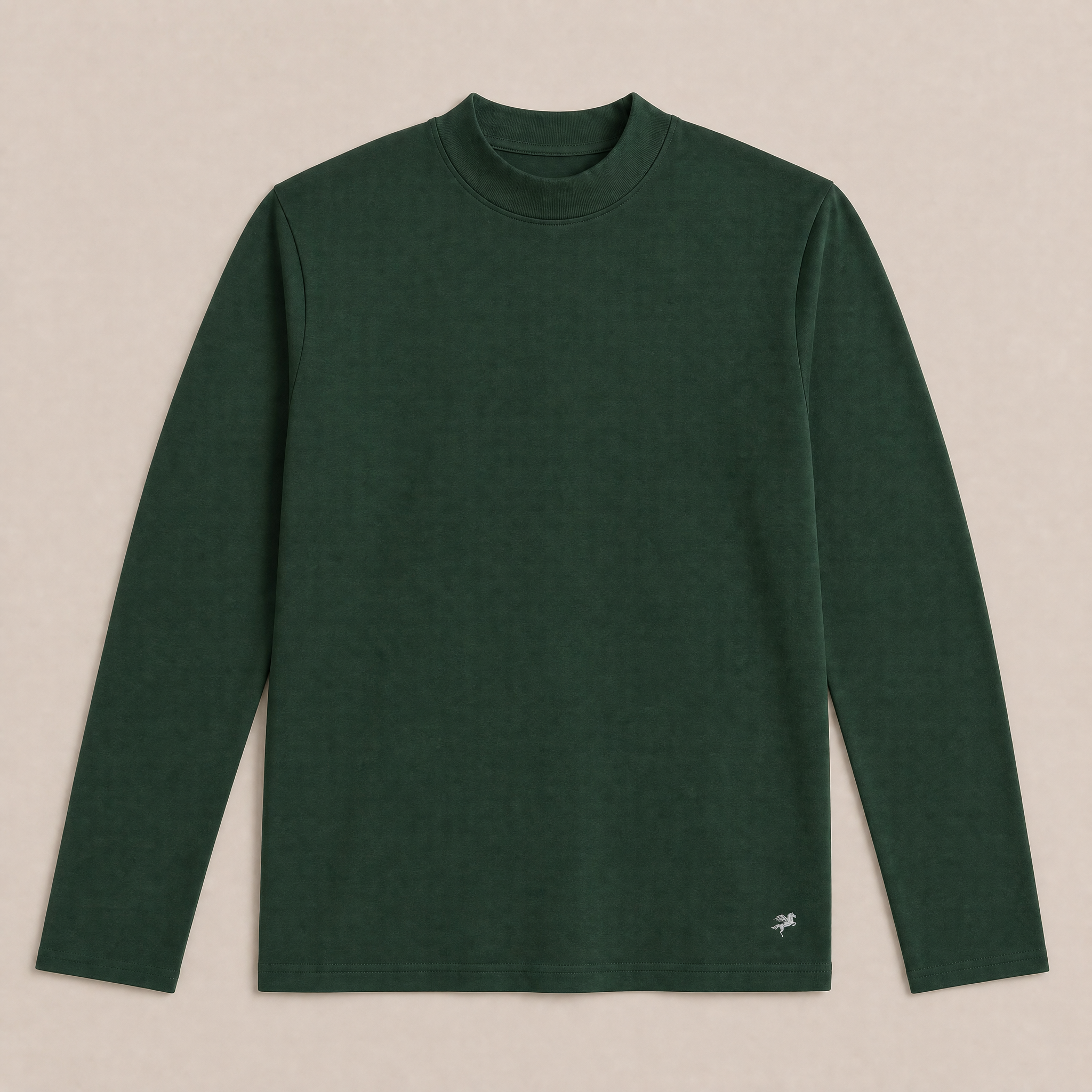 Man wearing a Pine Grove long-sleeve shirt against a beige background model Kive in Pine Grove