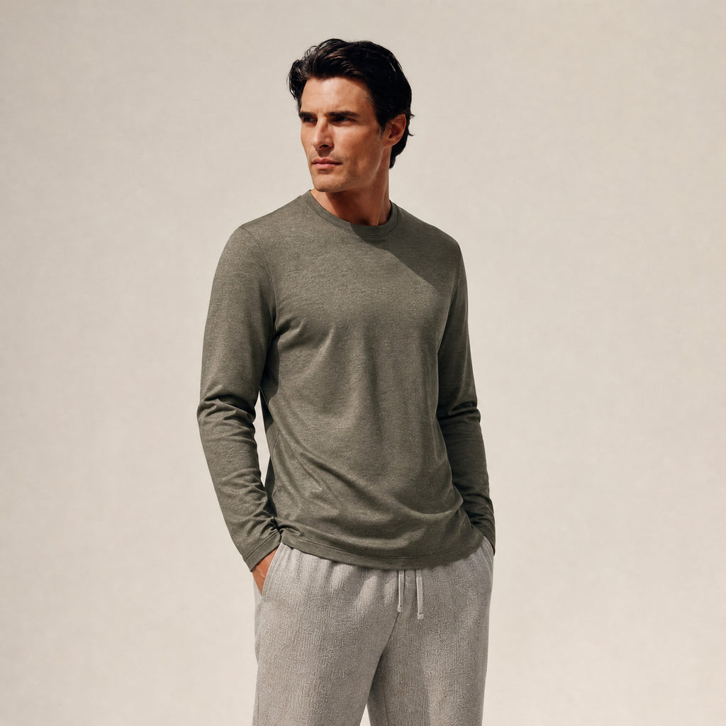 Merino Wool Long Sleeve T-Shirt model Matteo in Flint