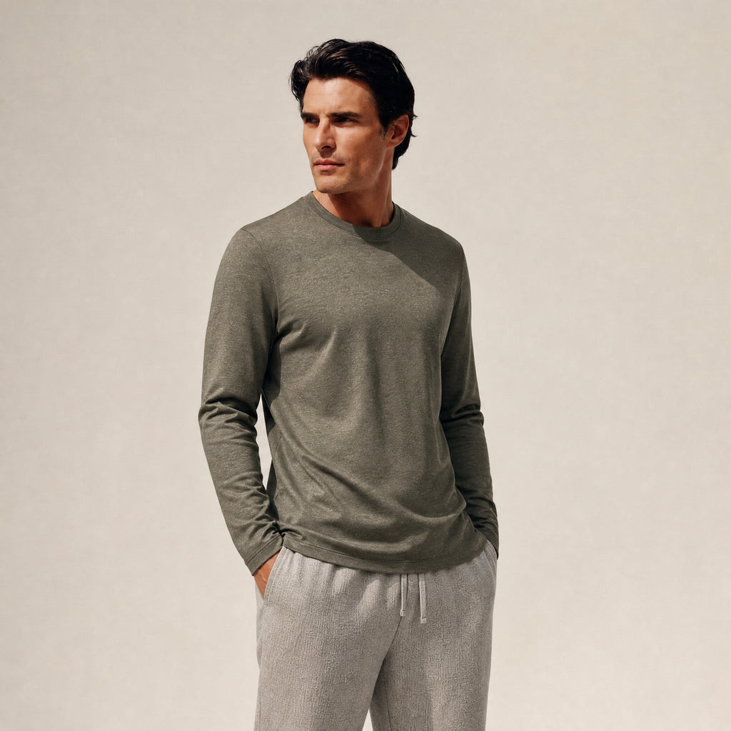 Merino Wool Long Sleeve T-Shirt model Matteo in Flint