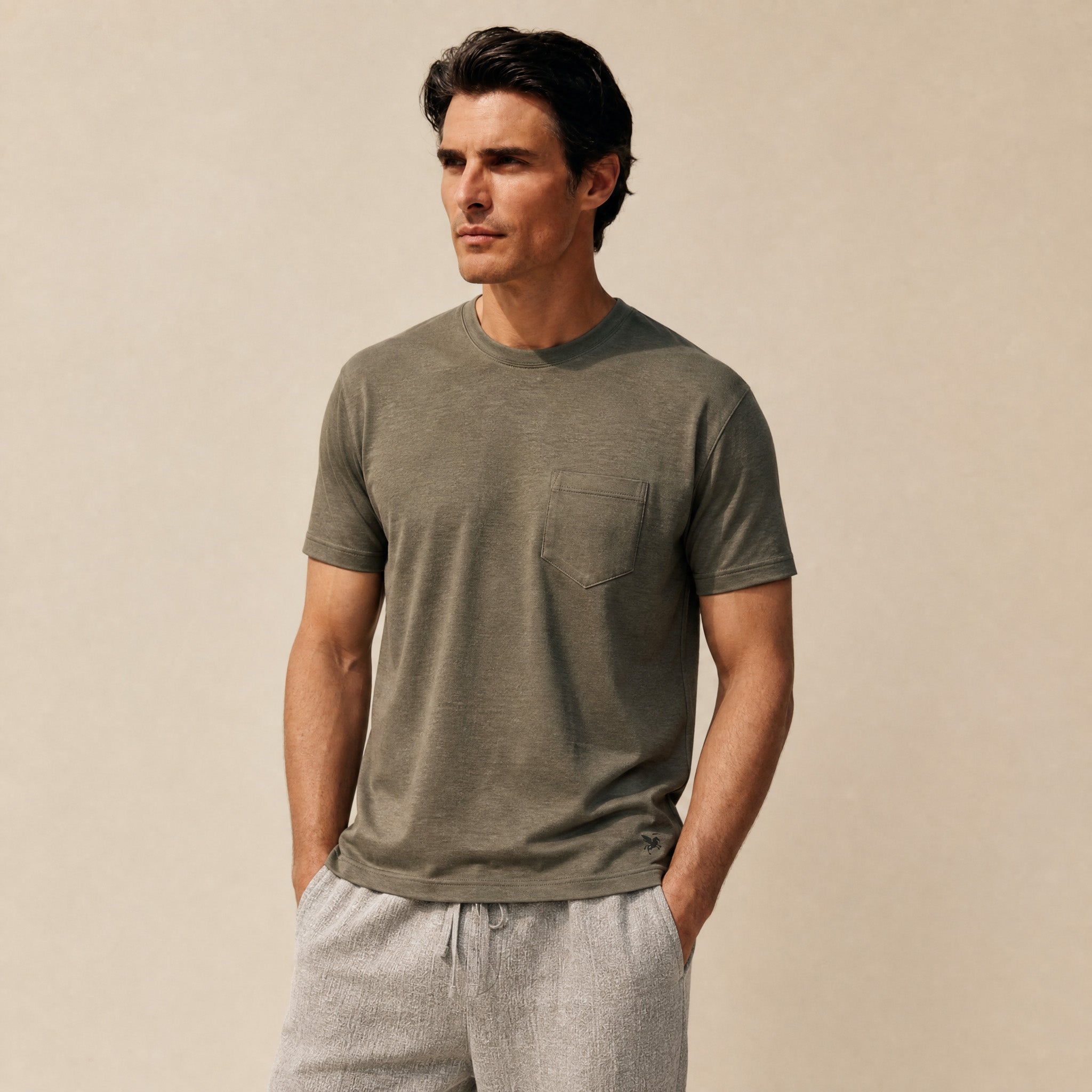 Merino Wool Crew Pocket T-Shirt in Flint