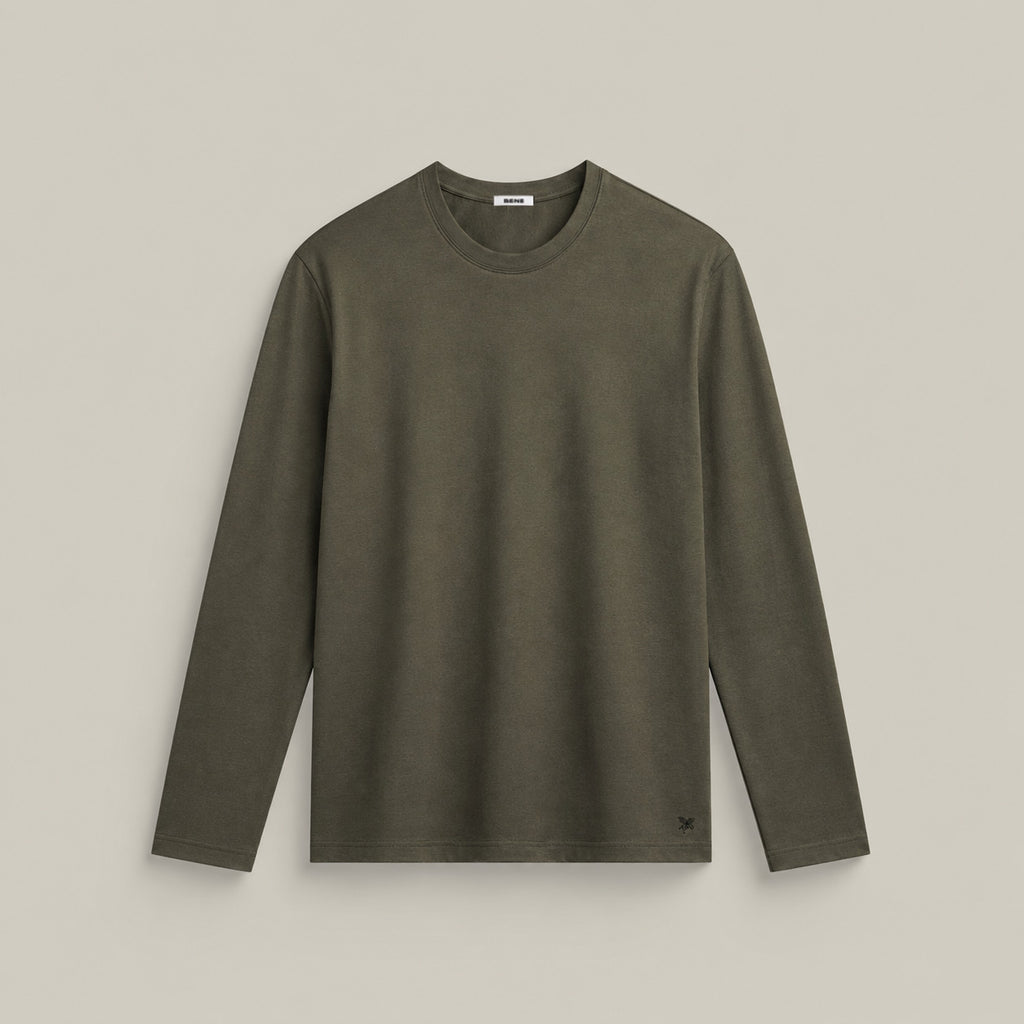Merino Wool Long Sleeve T-Shirt model Matteo in Flint