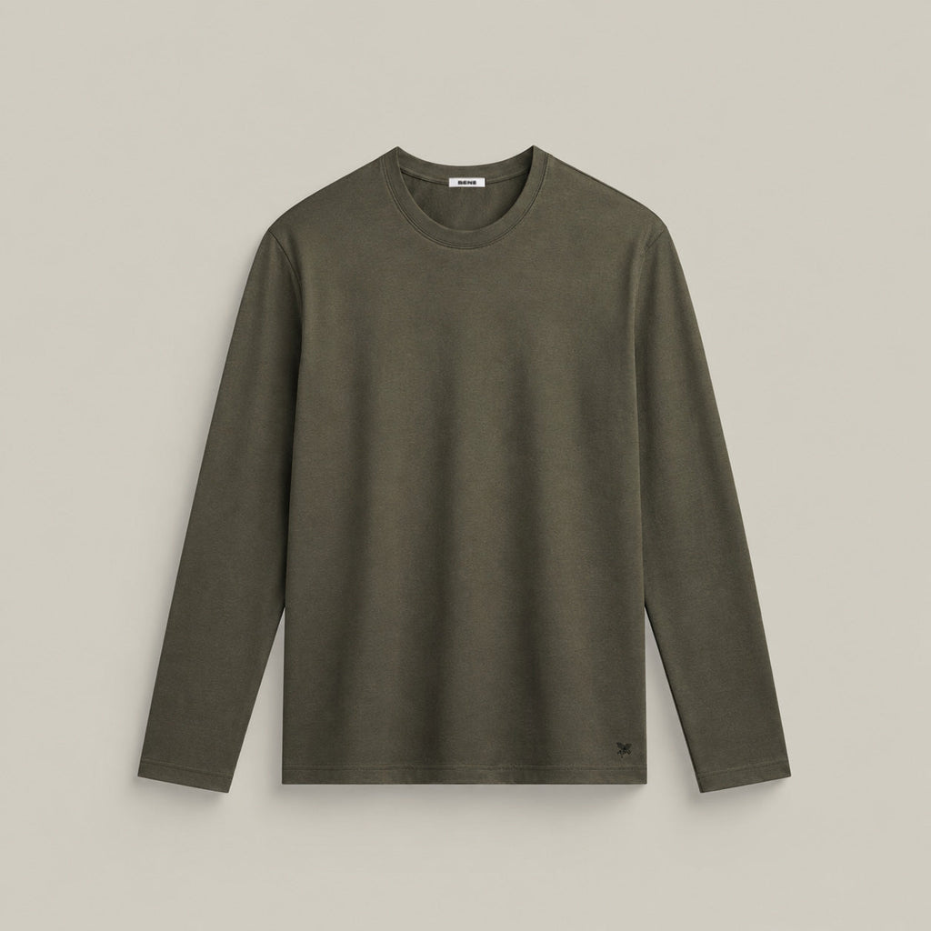 Merino Wool Long Sleeve T-Shirt model Matteo in Flint