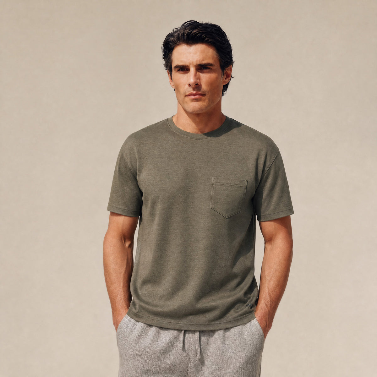Merino Wool Crew Pocket T-Shirt in Flint