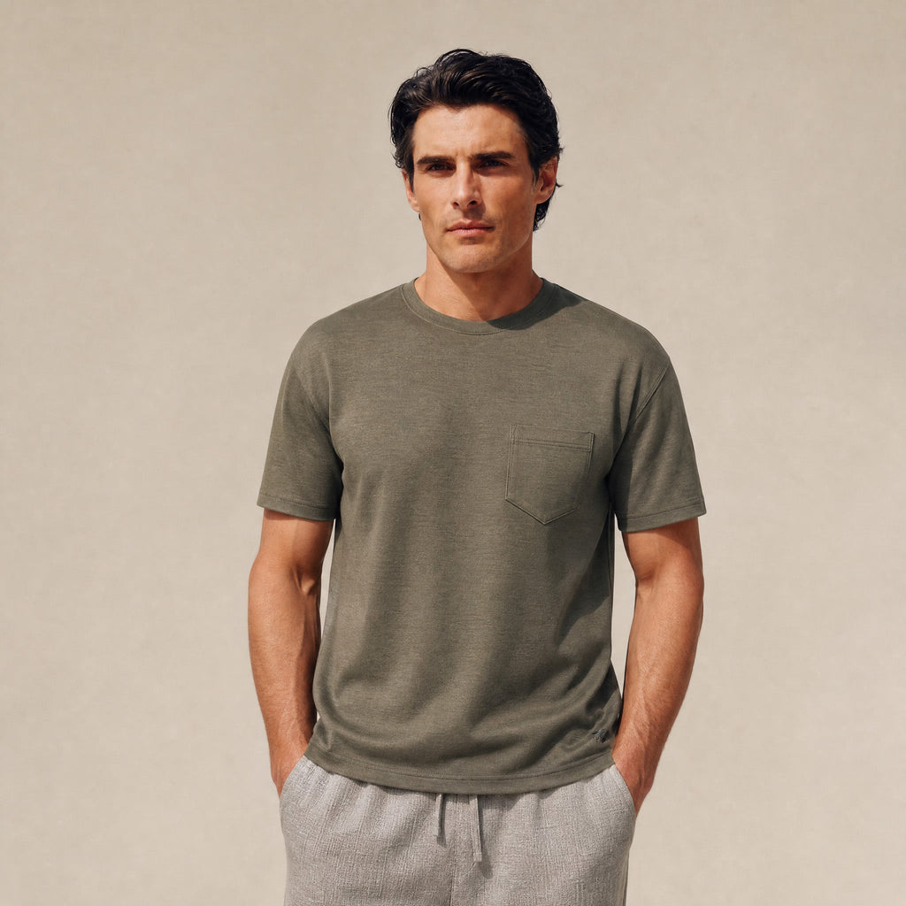 Merino Wool Crew Pocket T-Shirt in Flint