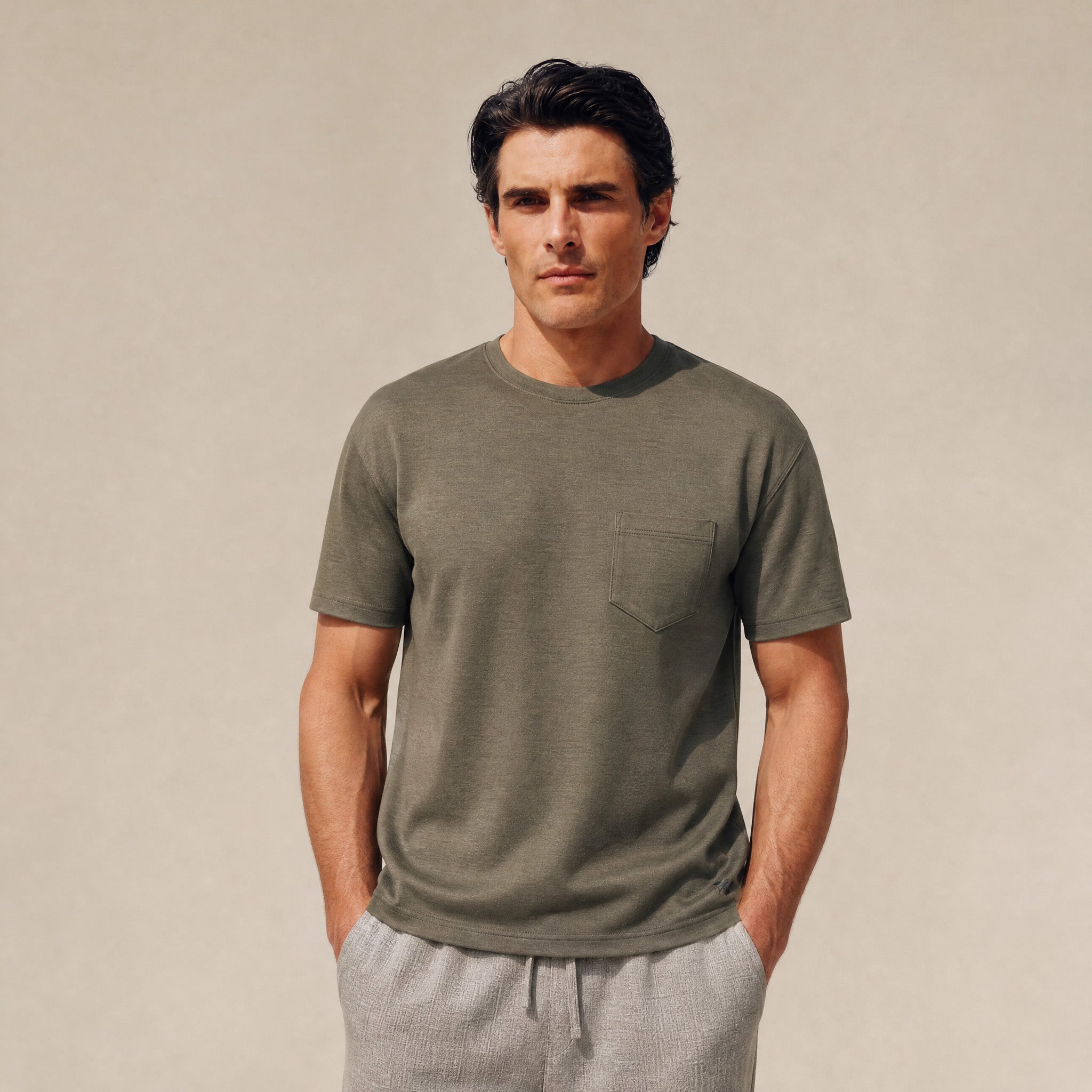 Merino Wool Crew Pocket T-Shirt in Flint