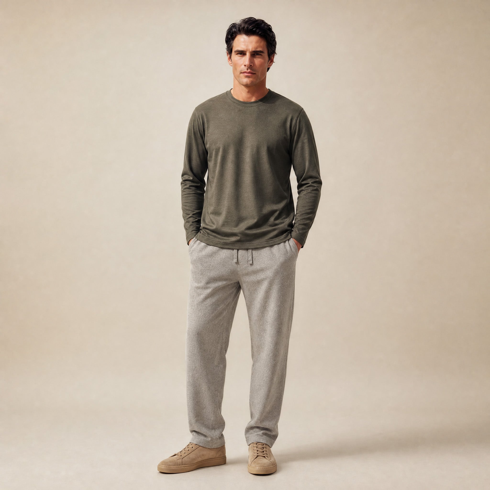 Merino Wool Long Sleeve T-Shirt model Matteo in Flint