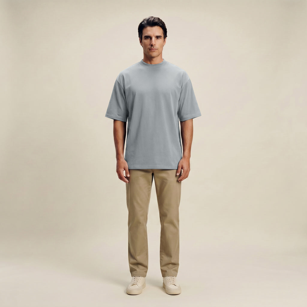 french terry blue gray t-shirt model matteo in vapor