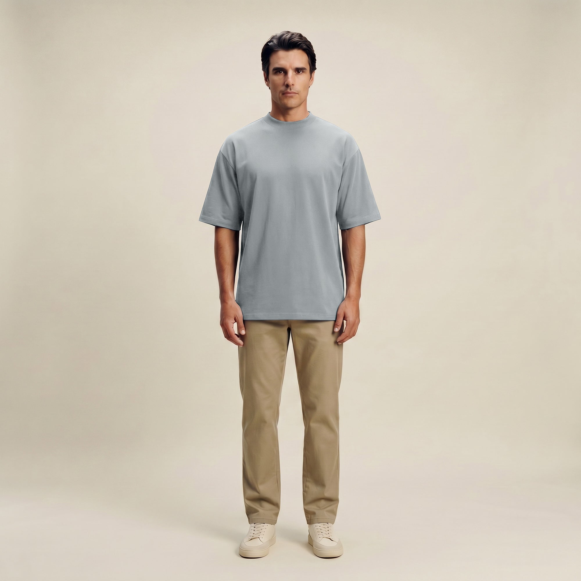french terry blue gray t-shirt model matteo in vapor