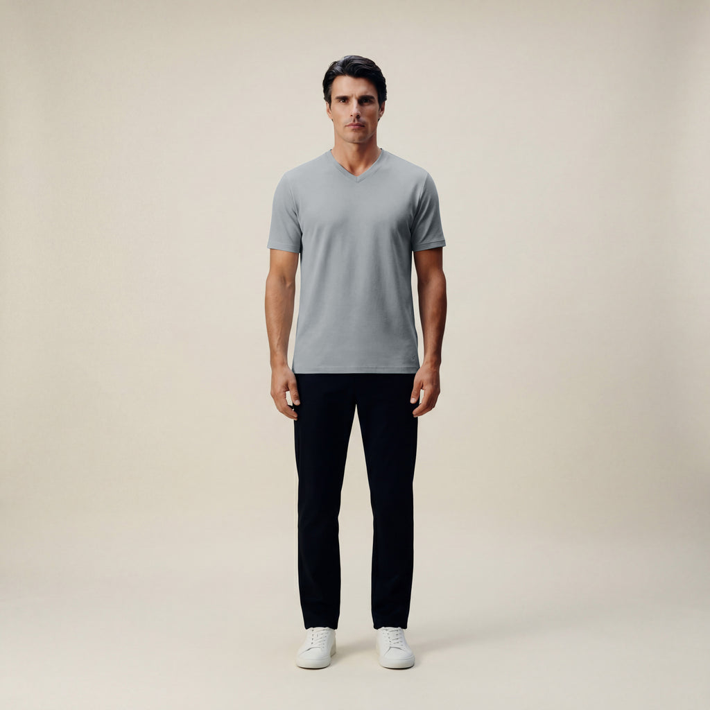 french terry blue gray t-shirt model matteo in vapor