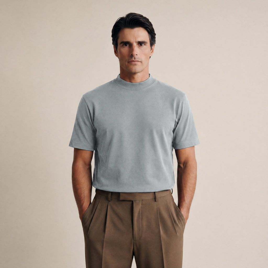 french terry blue gray t-shirt model matteo in vapor