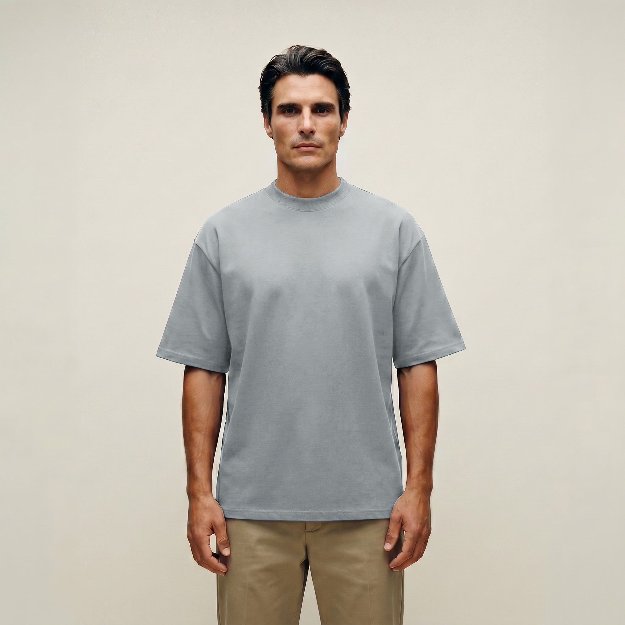 french terry blue gray t-shirt model matteo in vapor