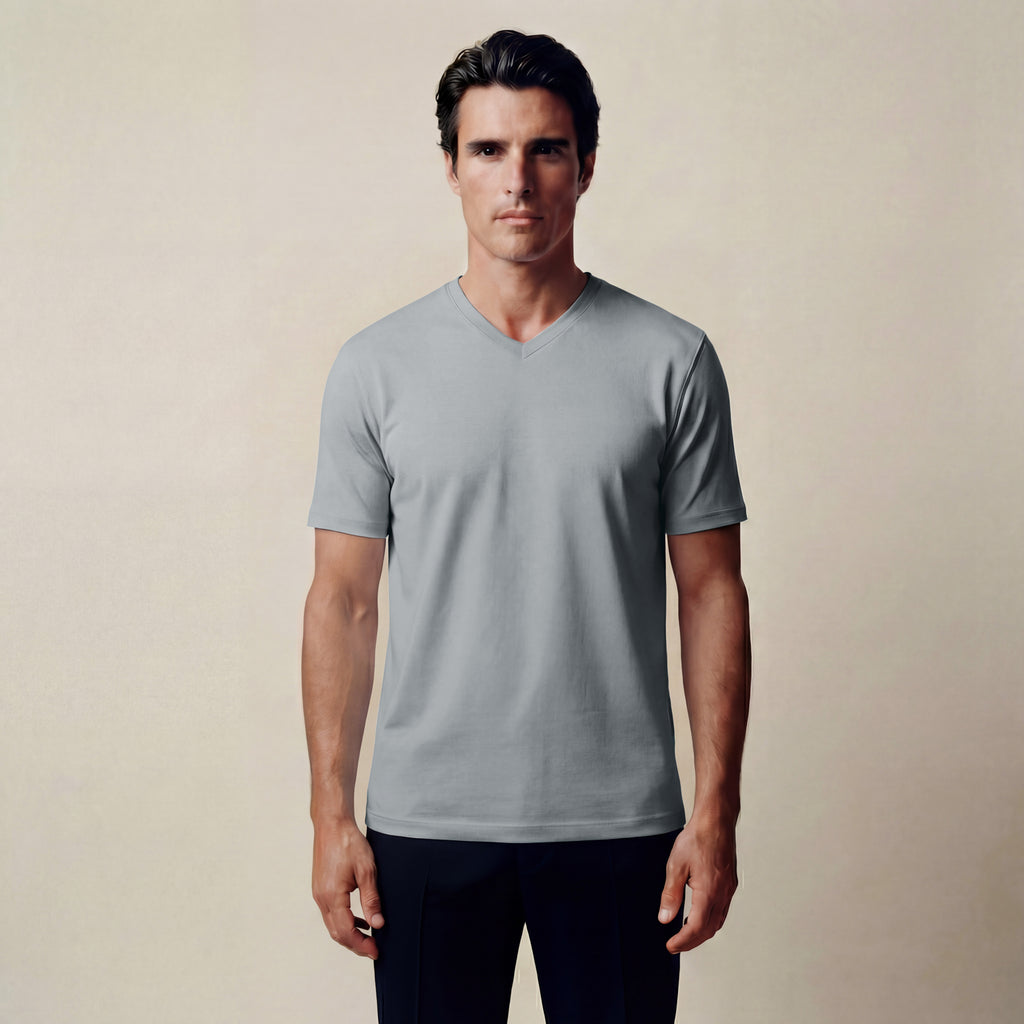 french terry blue gray t-shirt model matteo in vapor