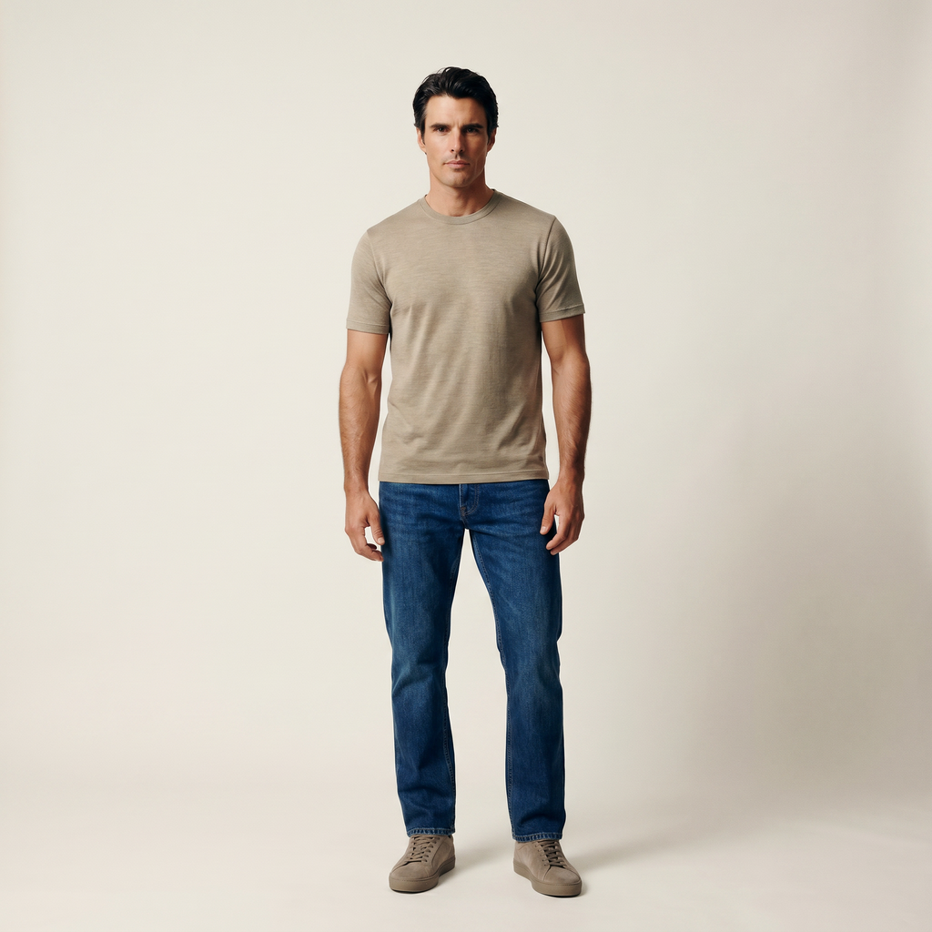 Tags:(6’2" - 180 lbs|Large) Custom t-shirt tee model Matteo in Dune