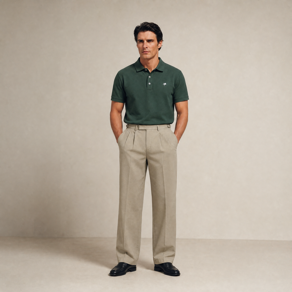Wide Leg Ford FlexTech Trouser model Matteo in Warm Khaki