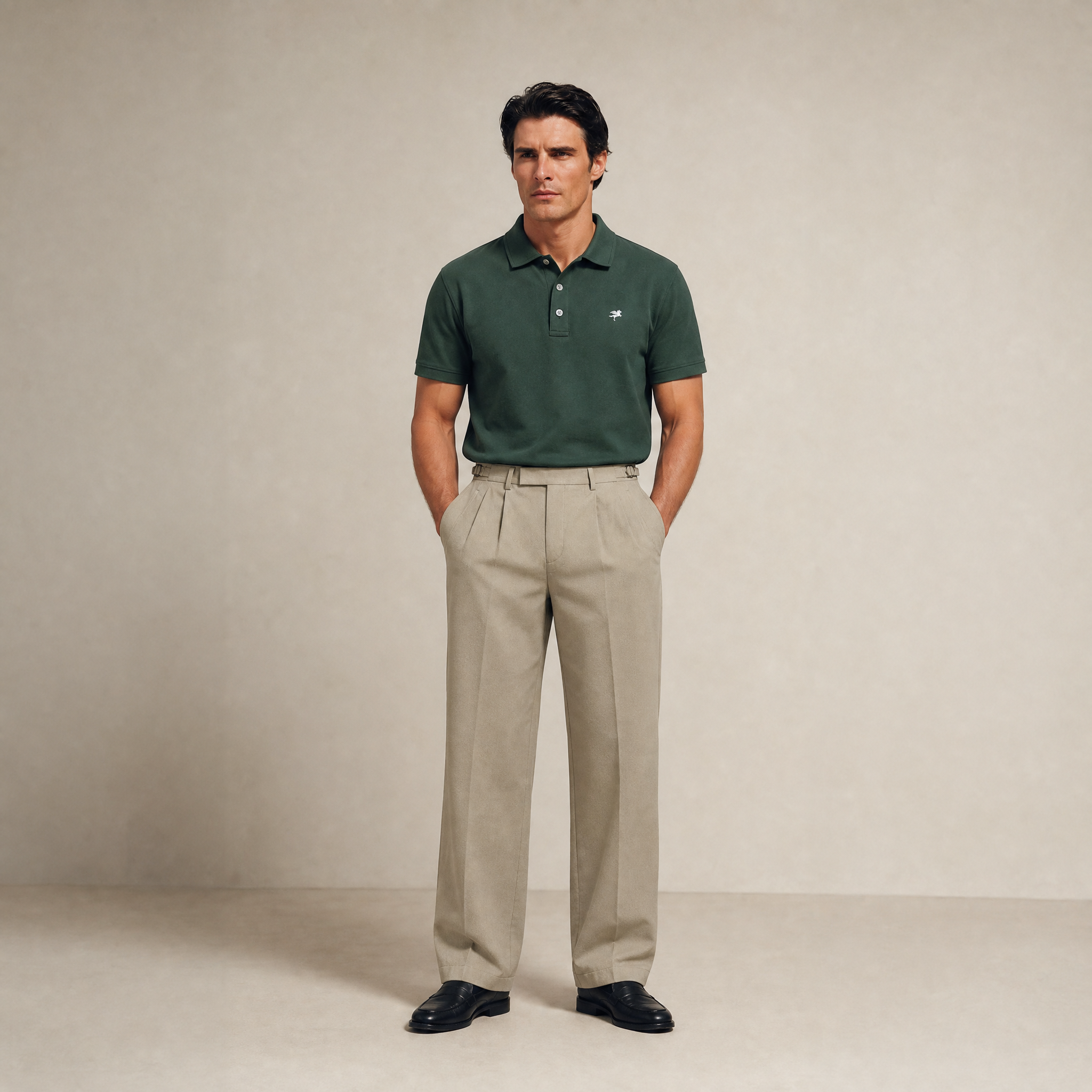 Wide Leg Ford FlexTech Trouser model Matteo in Warm Khaki