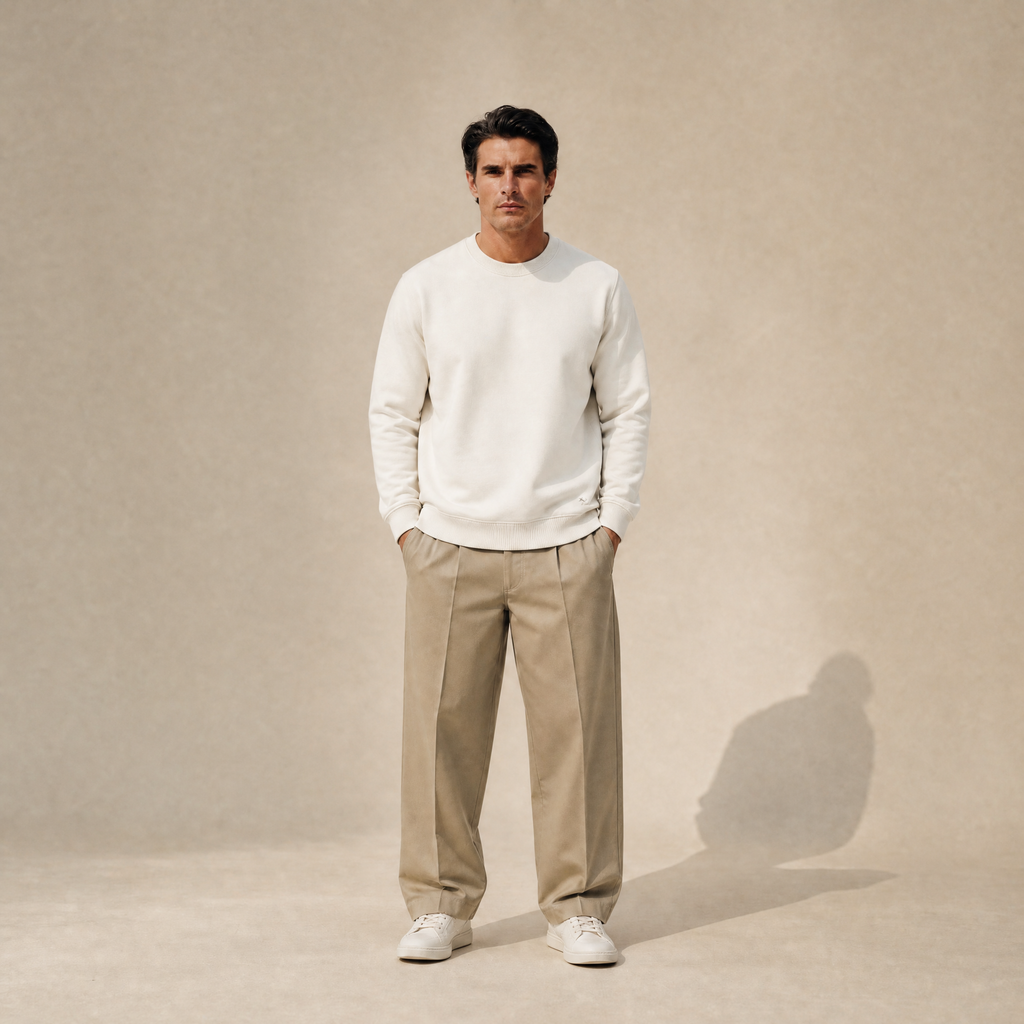 Terry Fleece Pullover model Matteo in Bone