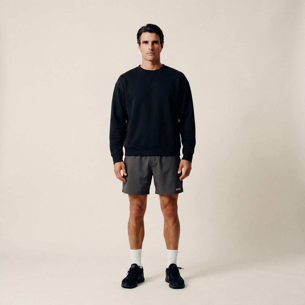 Terry Fleece Pullover model Matteo in Black