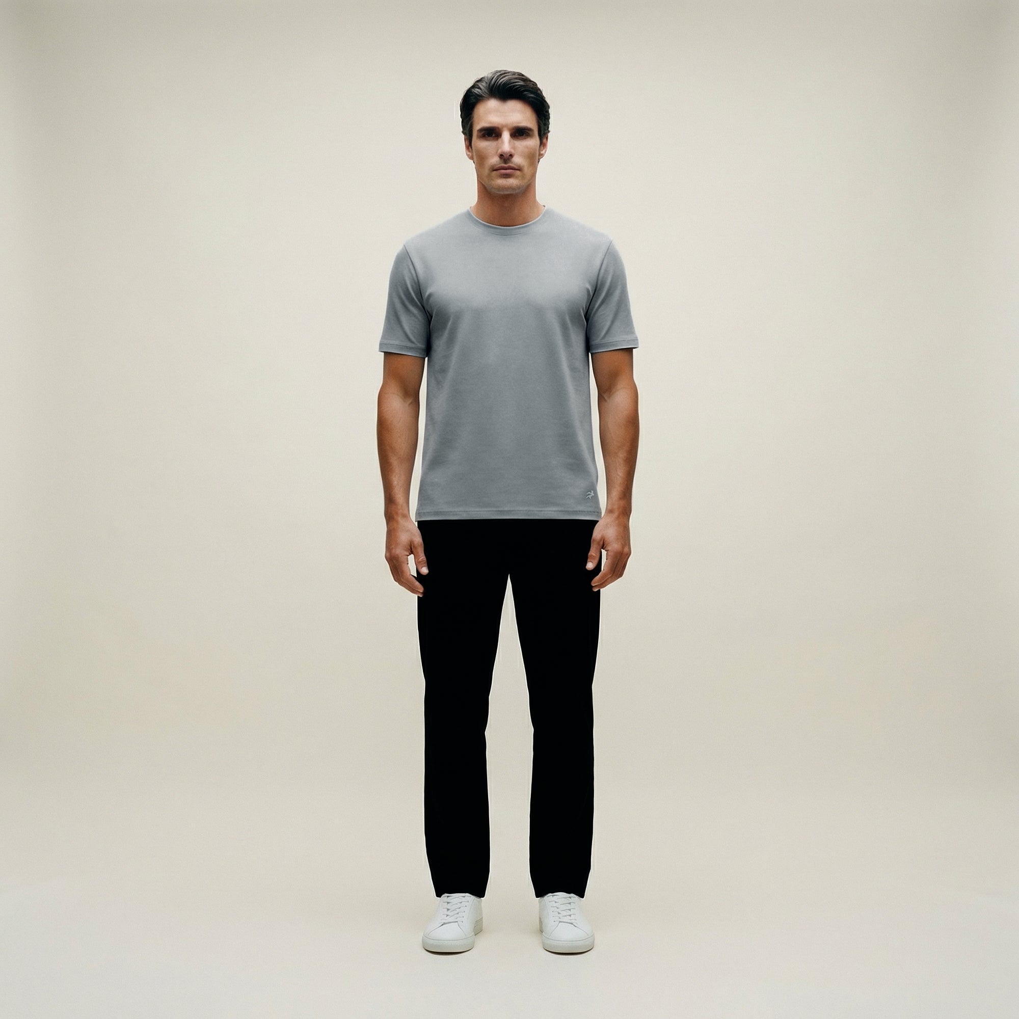 french terry blue gray t-shirt model matteo in vapor